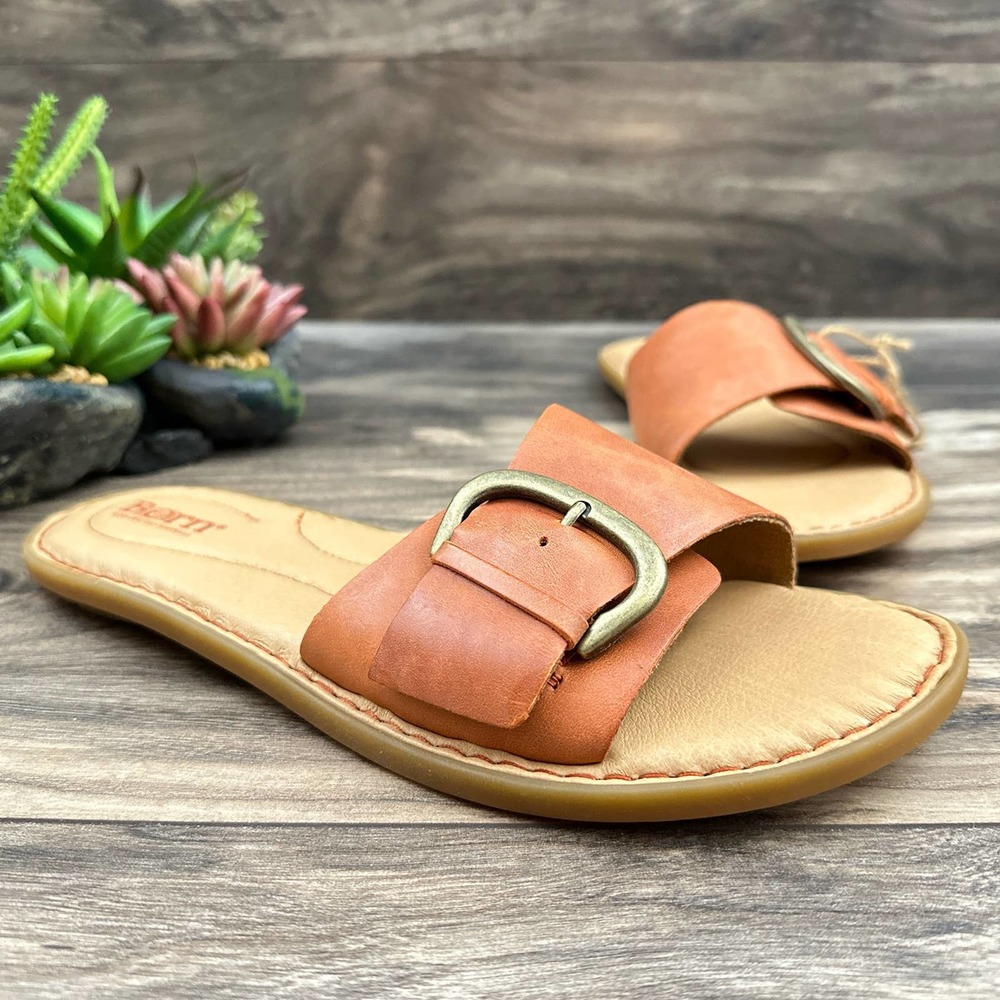 NIB Born Miarra Orange 8M 39 Big Buckle Slide Sandals - Picture 6 of 11